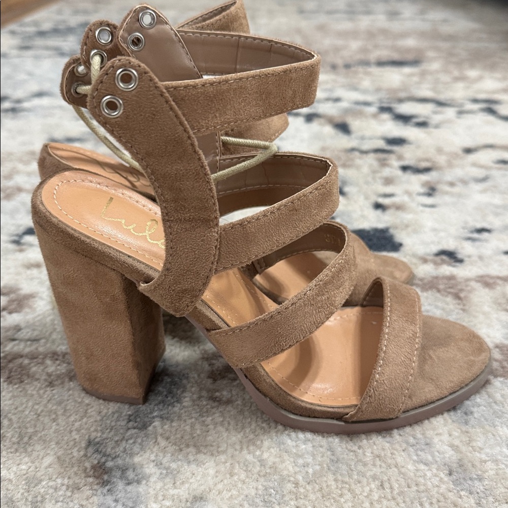 Lulus beige faux suede heels - Picture 2 of 5
